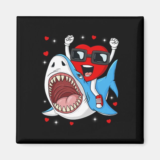 Aimant Valentines Jour Coeur équitation Requin amusant En (Devant)