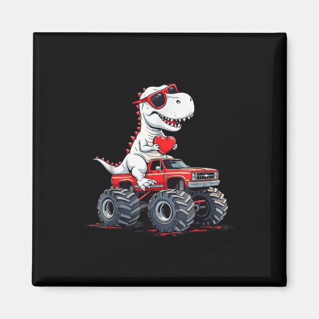 Aimant Valentines Jour Dinosaure Monster Camion Avec Coeu (Devant)