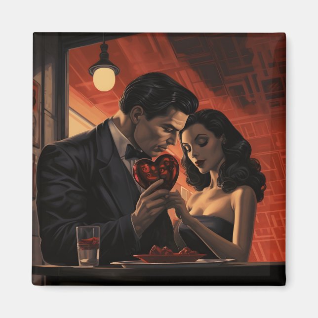 Aimant Valentines jour vintage rétro couple comique (Devant)