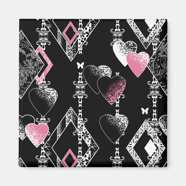 Aimant Valentines sans coutures Amour Jour Noir Coeurs mo (Devant)