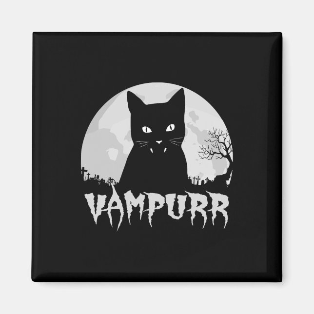 Aimant Vampire Chat Noir Halloween Avec Pleine lune - Vam (Devant)