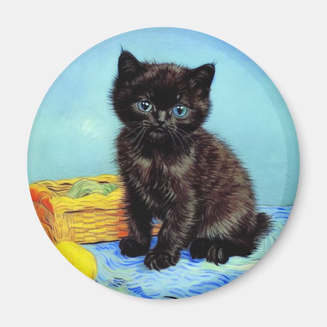 Aimant Van Gogh Black Kitten avec fils (Devant)
