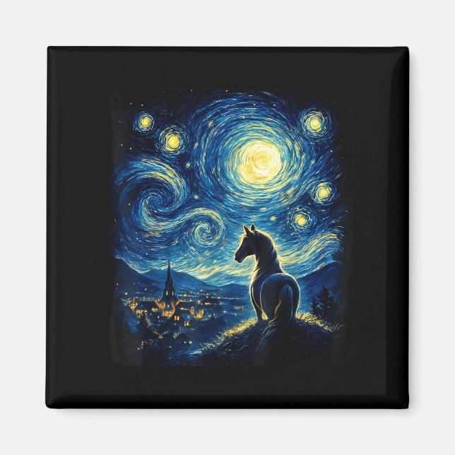 Aimant Van Gogh Cowgirl Horse Starry Funny Night Horses L (Devant)