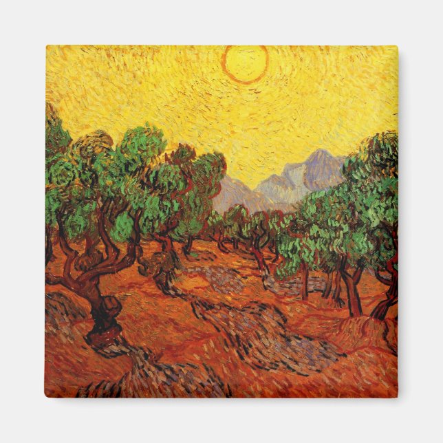 Aimant Van Gogh Olive Trees with Yellow Sky and Sun (Devant)