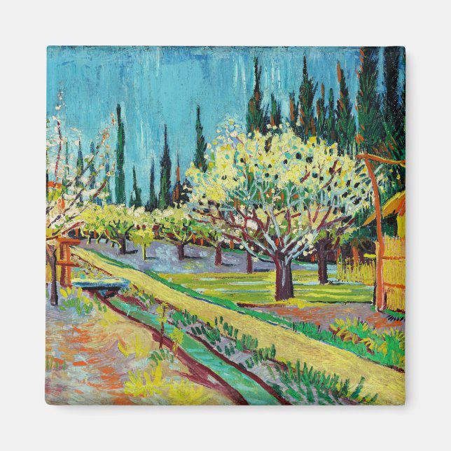 Aimant Van Gogh - Orchard Bordé par Cyprès (Devant)