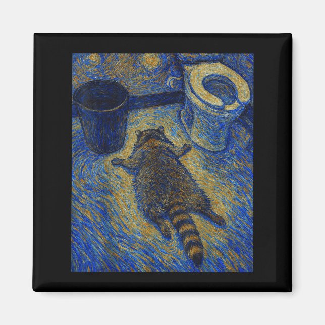 Aimant Van Gogh Raccoon Drunk Pes Out In Bathroom Meme  (Devant)