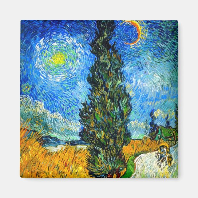 Aimant Van Gogh Road avec Cypress et Star (Devant)