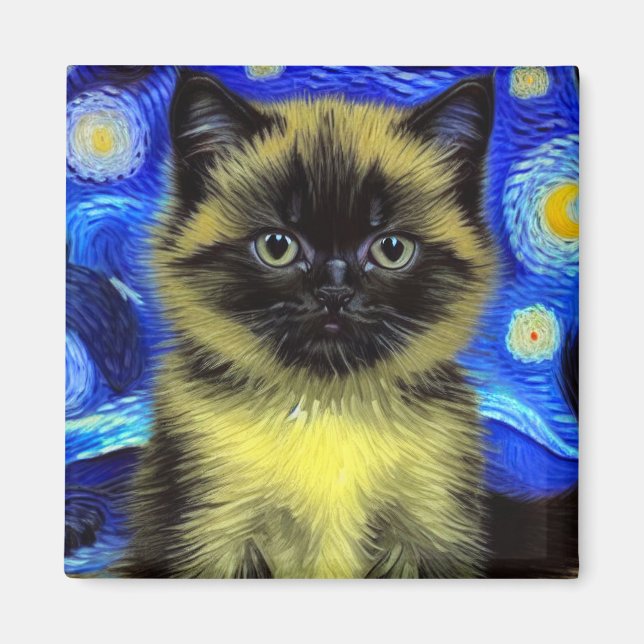 Aimant Van Gogh Starry Nuit Siamese Cat (Devant)