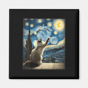 Aimant Van Gogh Starry Style Nuit Art Ragdoll Chat