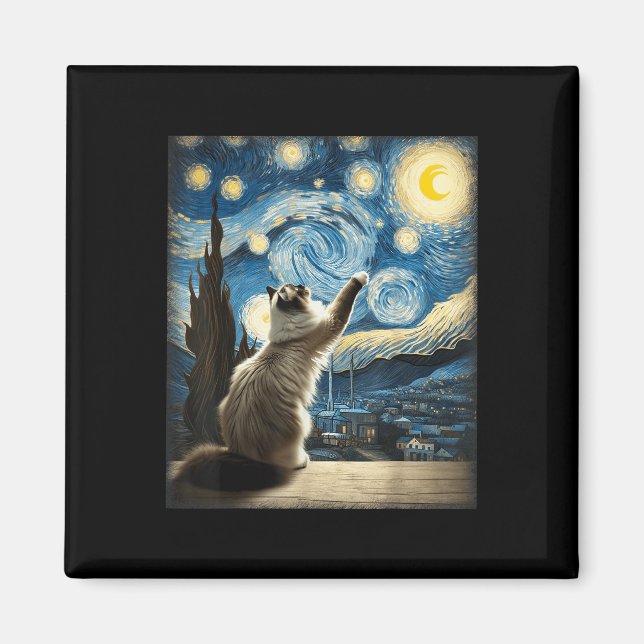 Aimant Van Gogh Starry Style Nuit Art Ragdoll Chat (Devant)