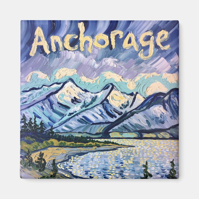 Aimant Van Gogh Style Anchorage Alaska Paysage peinture (Devant)