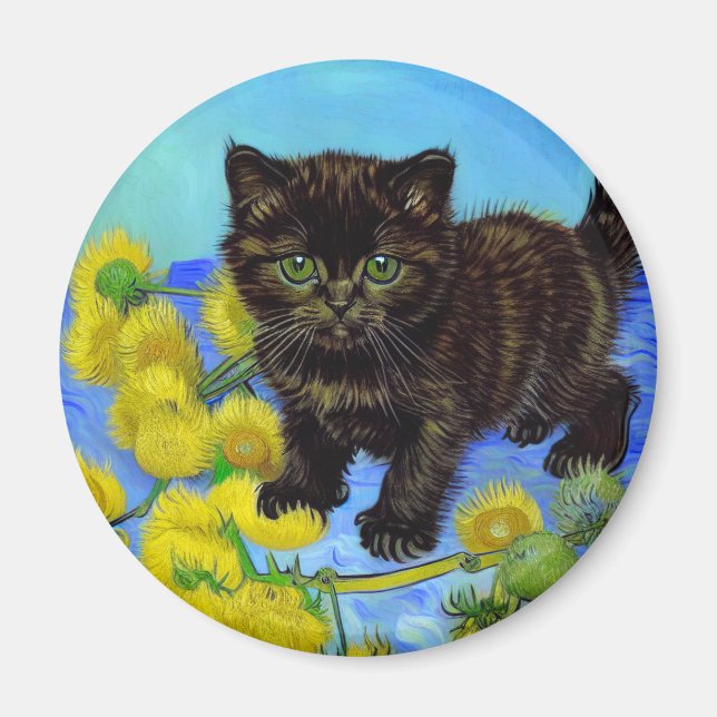 Aimant Van Gogh Style Chat avec tournesol (Devant)
