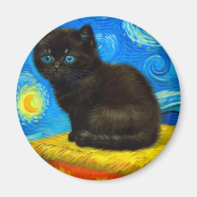Aimant Van Gogh Style Starry Night Cat (Devant)