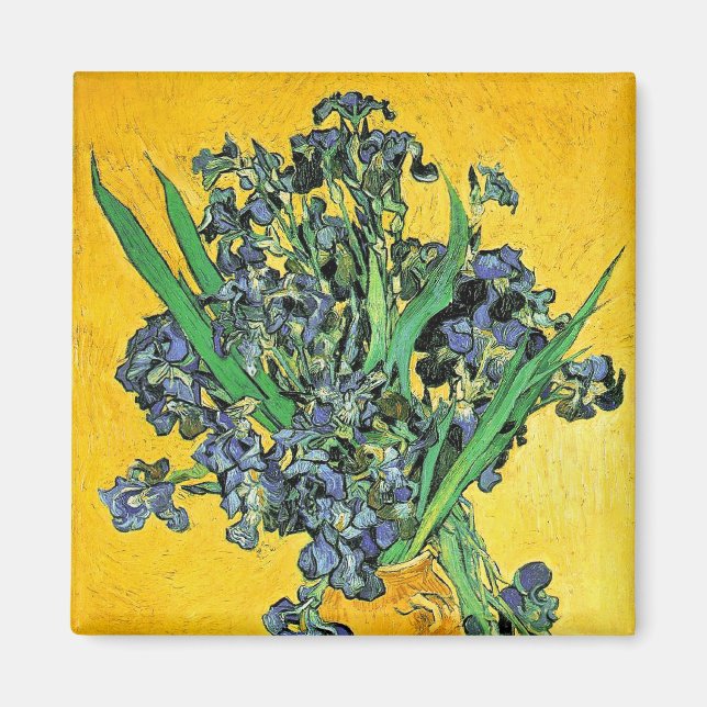 Aimant Van Gogh - Vase avec iris Fond jaune (Devant)