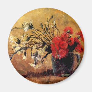 Aimant Van Gogh - Vase avec oeillets rouges et blancs
