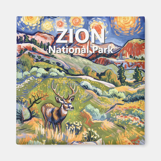 Aimant Van Gogh Zion Animal Deer Colorful Canyon Custom (Devant)