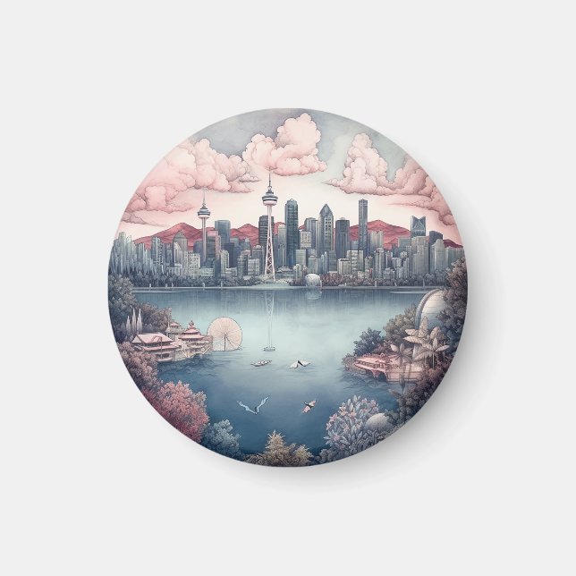 Aimant Vancouver City Canada Peinture de voyage (Devant)