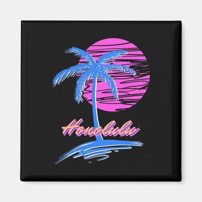 Aimant Vaporwave Synth Outrun Sunset 80s Plage Rétro Hono (Devant)
