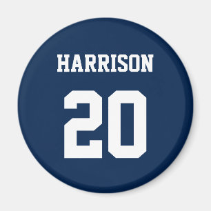 Aimant Varsity sports marine bleu blanc nom personnalisé