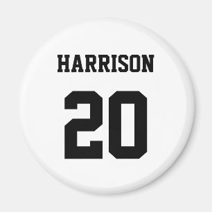 Aimant Varsity sports noir blanc nom personnalisé