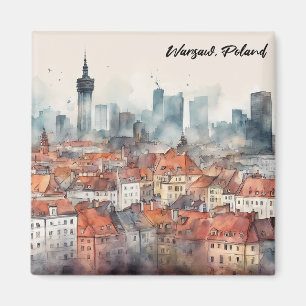 Aimant Varsovie colorée Pologne Aquarelle Skyline