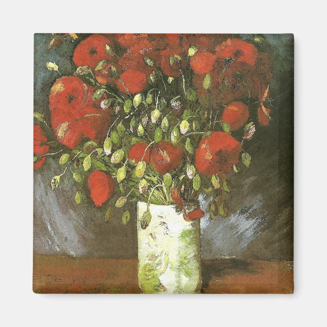 Aimant Vase avec des papillons rouges Van Gogh Art (Devant)