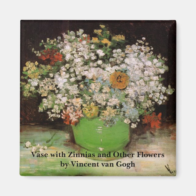 Aimant Vase avec fleurs de Zinnia par Vincent van Gogh (Devant)