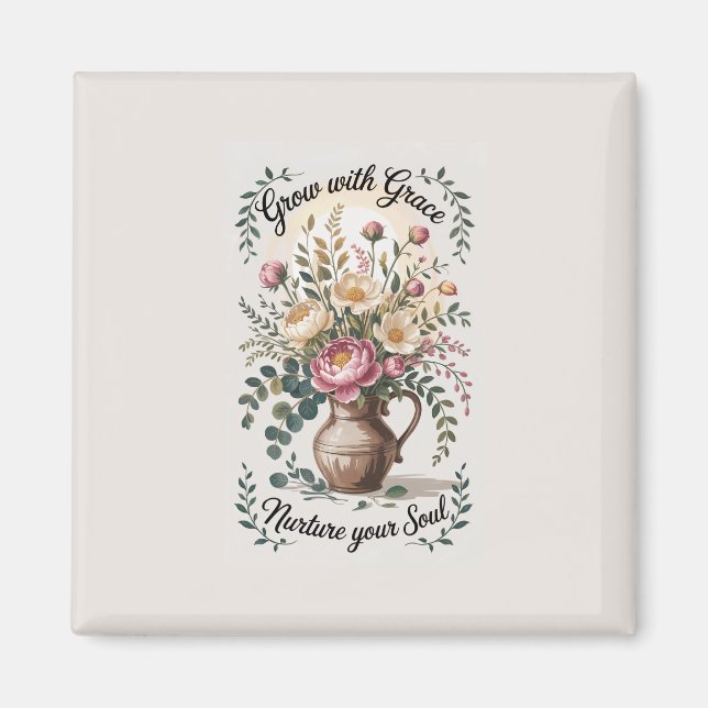 Aimant Vase avec florale grandit avec citation de grâce (Devant)