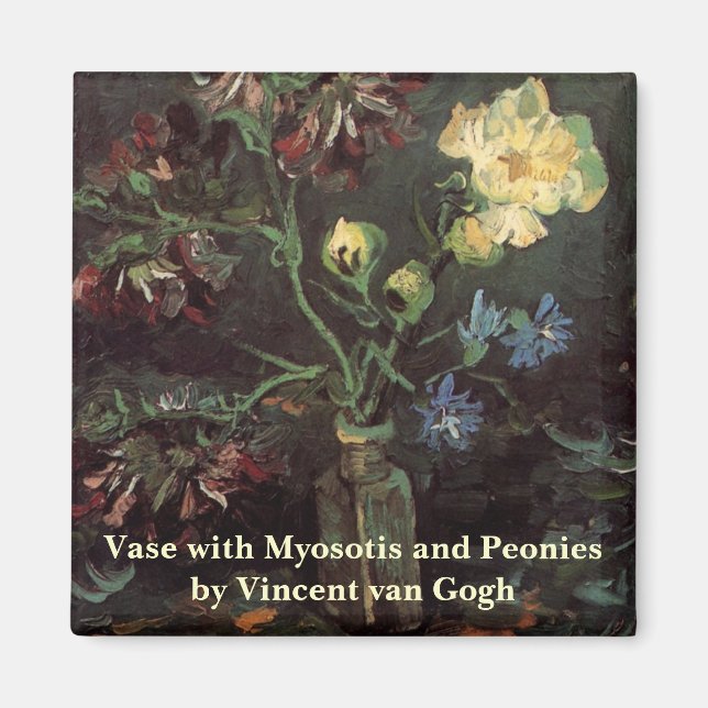 Aimant Vase avec Myosotis et Peonies par Vincent van Gogh (Devant)