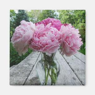 Aimant Vase d'aimant carré de pivoines roses