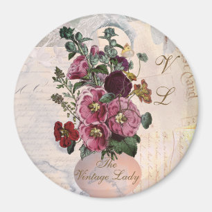 Aimant Vase-Dame Vintage + Monogramme