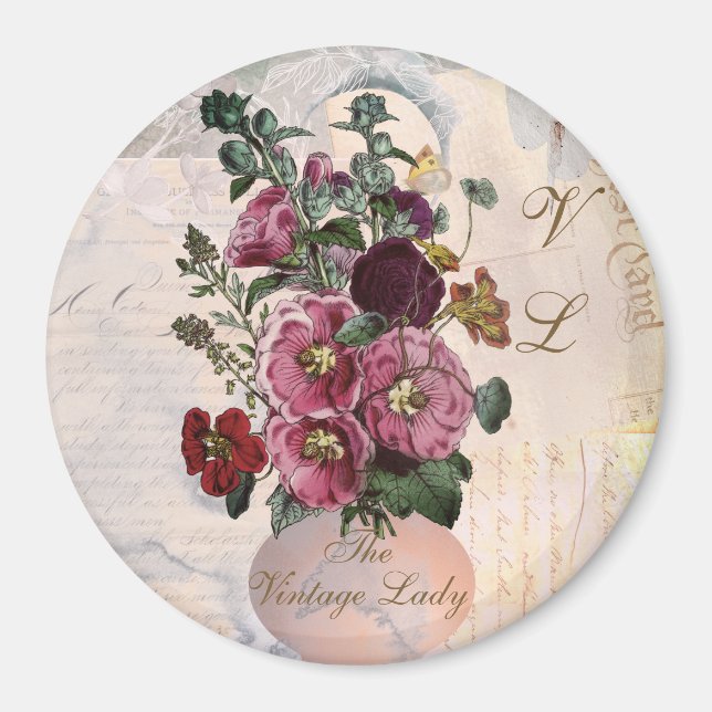 Aimant Vase-Dame Vintage + Monogramme (Devant)