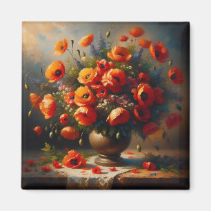 Aimant Vase de Coquelicots Rouges