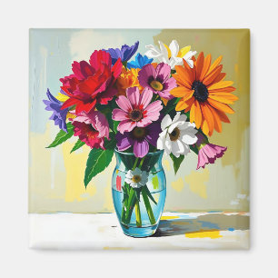 Aimant Vase de fleurs colorées de style Impasto