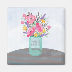 Aimant Vase en pot Mason pour la fête des mères de fille