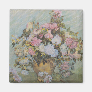 Aimant Vase Van Gogh vintage avec roses roses roses