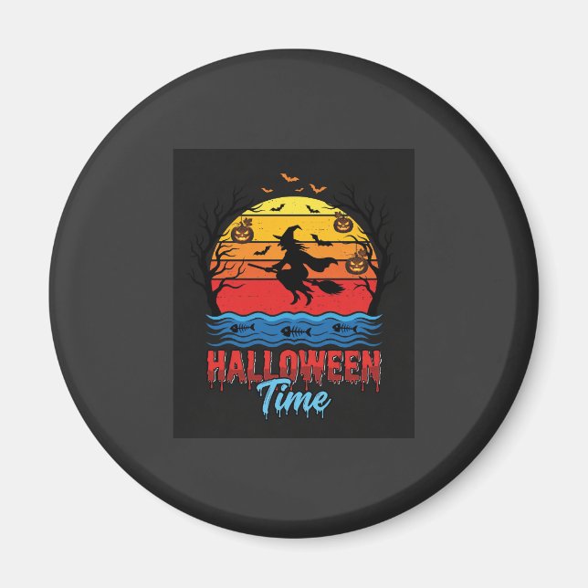 Aimant Vecteur de sorcière de coucher de soleil d'Hallowe (Devant)