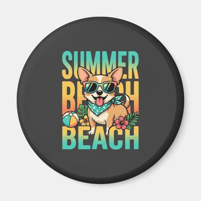 Aimant Vecteur de vacances de chien de plage d'été (Devant)