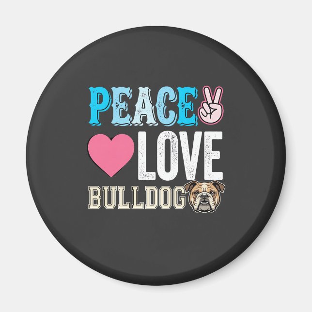 Aimant Vecteur Peace Love Bouledogue (Devant)