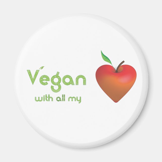 Aimant Vegan avec tout mon coeur (coeur de pomme rouge) (Devant)