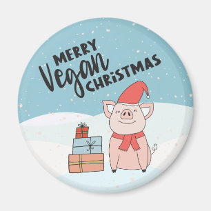 Aimant Vegan Christmas with cartoon piglet and presents