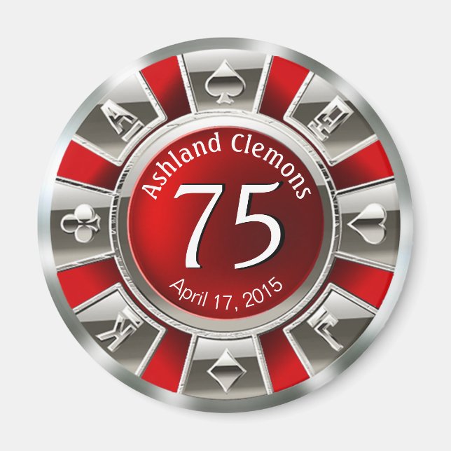 Aimant Vegas Casino Chip Anniversaire | argent rouge (Devant)