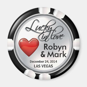 Aimant Vegas Lucky in Love Casino Chip blanc rouge