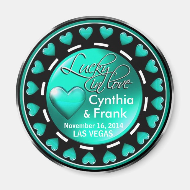 Aimant Vegas Lucky in Love Hearts Casino Chip aqua (Devant)