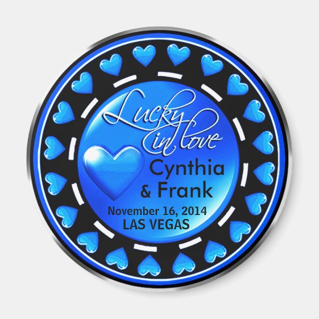 Aimant Vegas Lucky in Love Hearts Casino Chip blue (Devant)
