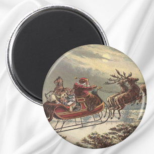 Aimant Veille de Noël vintage Santa Claus victorien traîn