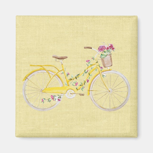 Aimant Vélo jaune aquarelle (Devant)