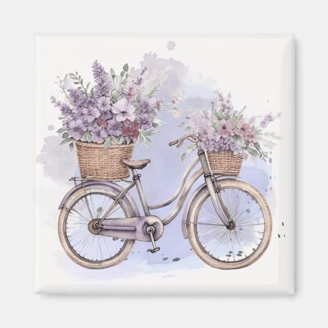 Aimant Vélo vintage à fleurs - Aquarelle (Devant)