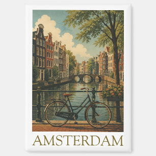 Aimant Vélo vintage du canal d'Amsterdam Voyage Rétro