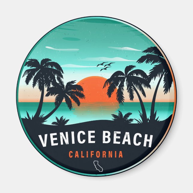 Aimant Venice Beach California Retro Sunset Souvenirs 80s (Devant)